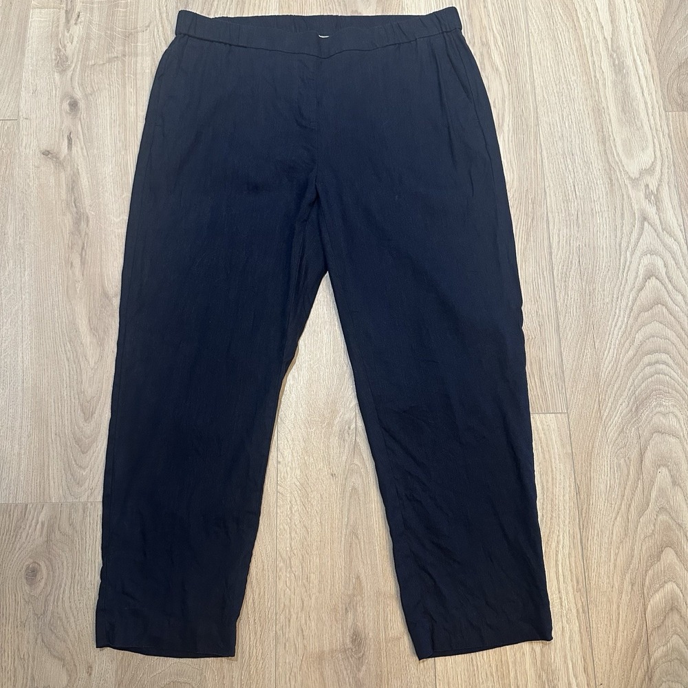 J. Jill Pants Women Large Navy Linen Straight Leg Lagenlook Minimalist Coastal